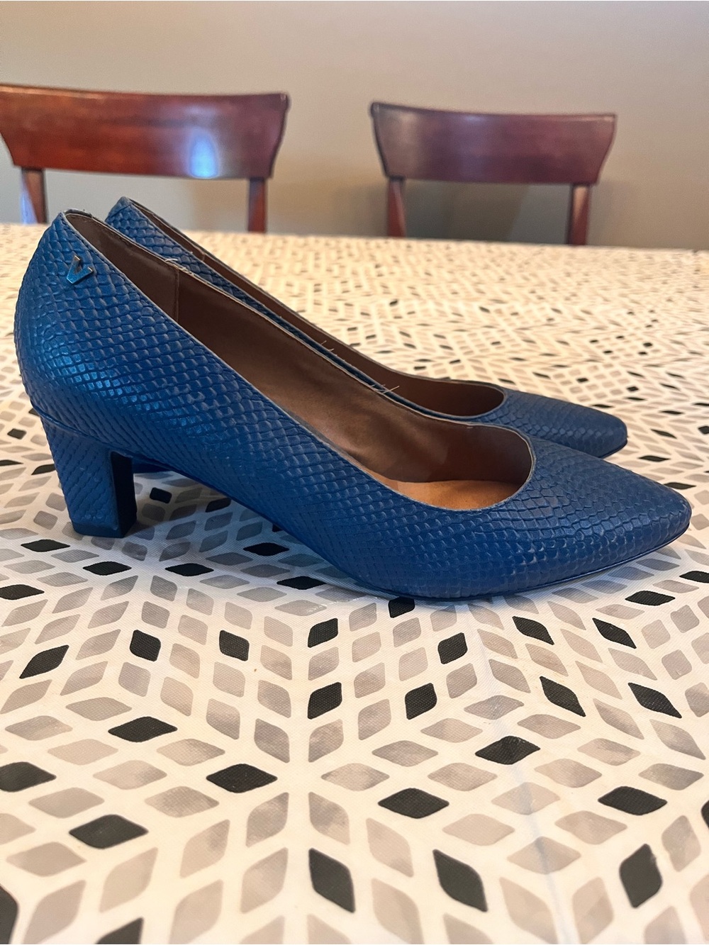 Vionic Royal Blue Textured Mid Block Heel Pumps
